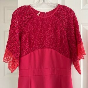 IMPERIAL Italian Bell Sleeve Fuchsia Lace Sheath Dress Size Medium